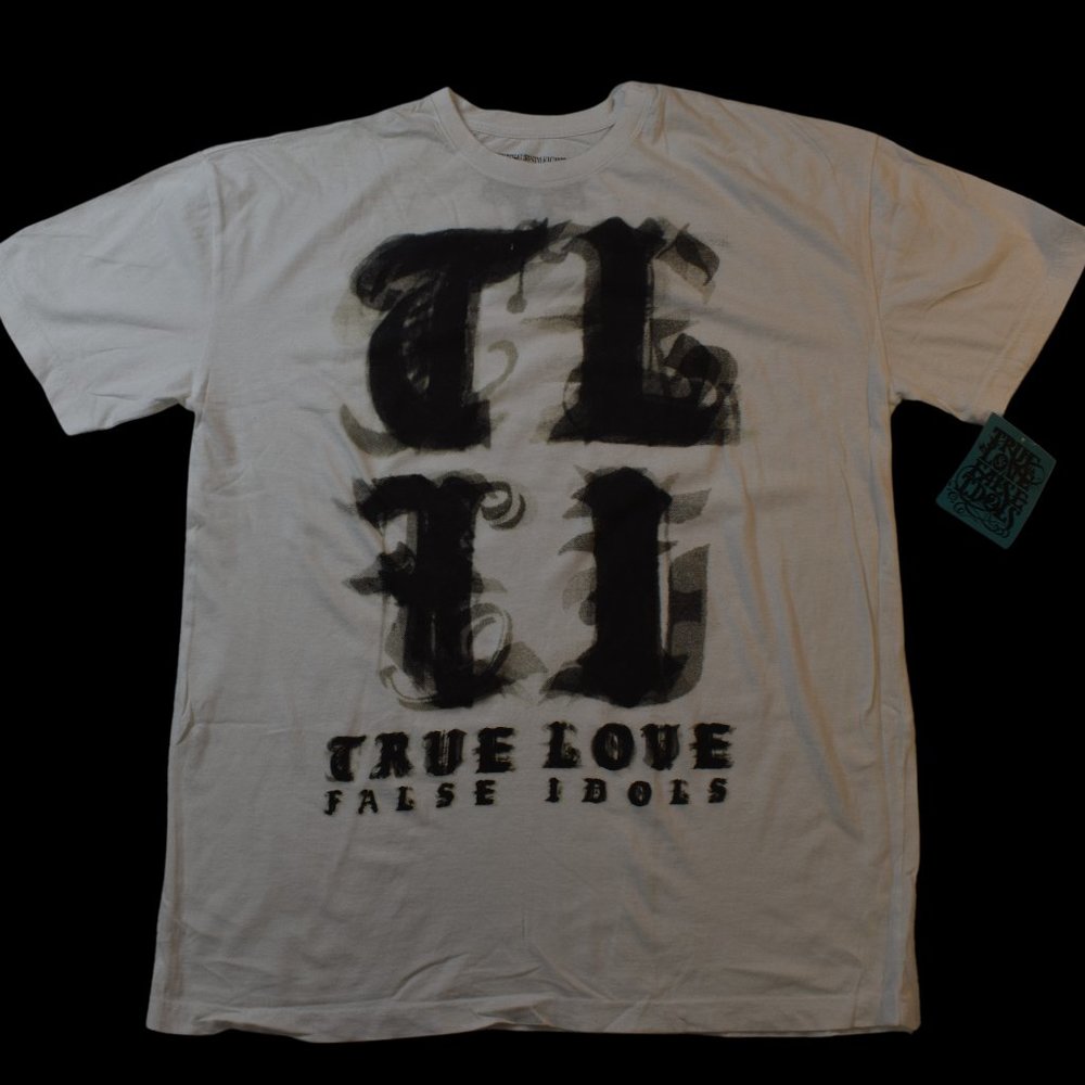 True Love False Idols Mens TLFI Black Letter White Shirt New 2XL